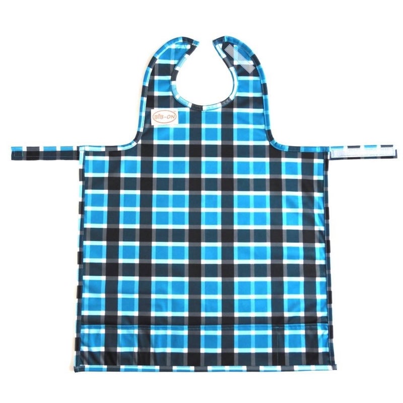 BIB-ON, Full-Coverage Bib and Apron Combination for Infant, Baby, Toddler Ages 0-4. (Blue Plaid) - Image 1